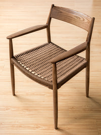 Thumbnail for Teak Wood Dining Chair with Arms | Natural Finish, Beige Rope, Outdoor Seating