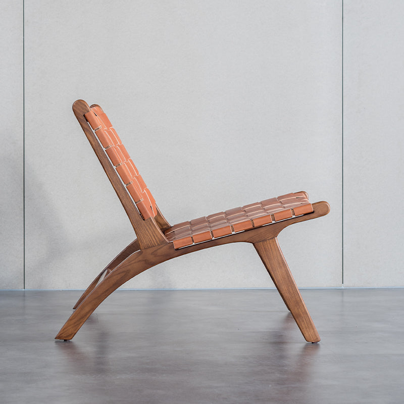 Natural Tulipa Wooden Chair with Handwoven Leather