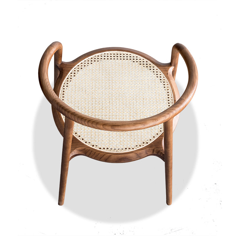 Round Nordic Wood Armchair with Backrest for Balcony/Courtyard