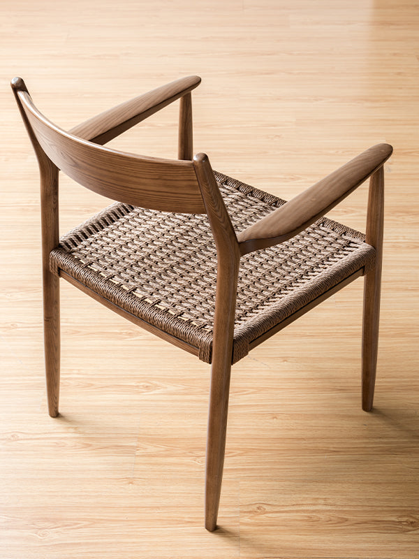 Teak Wood Dining Chair with Arms | Natural Finish, Beige Rope, Outdoor Seating