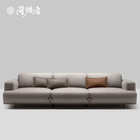 Thumbnail for Fabric Duffle 3-Seater Sofa with Oak Base, 3 Cushions, & Leather Accents
