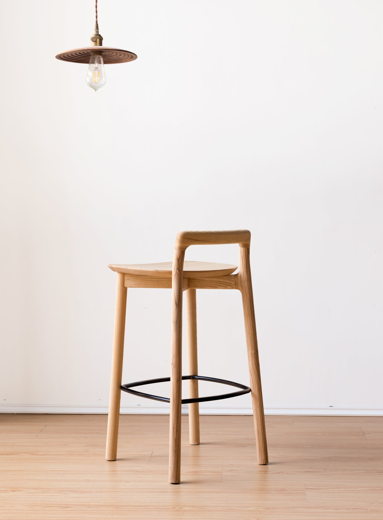 Natural Crafted Wooden Bar Stool with Backrest and Footrest