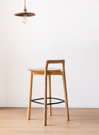 Thumbnail for Natural Crafted Wooden Bar Stool with Backrest and Footrest