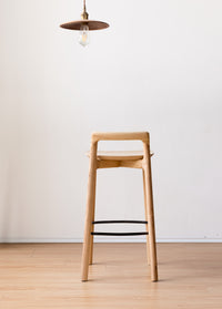 Thumbnail for Natural Crafted Wooden Bar Stool with Backrest and Footrest