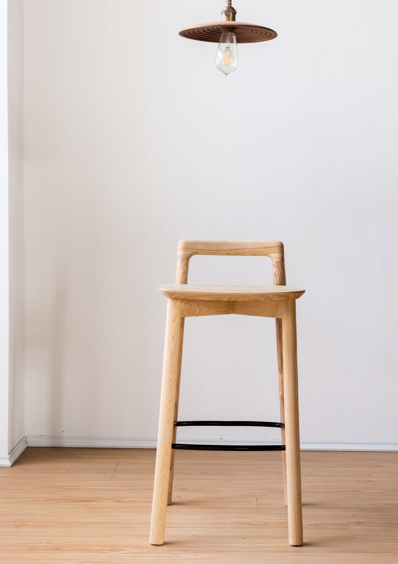 Natural Crafted Wooden Bar Stool with Backrest and Footrest