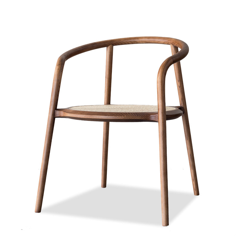 Round Nordic Wood Armchair with Backrest for Balcony/Courtyard