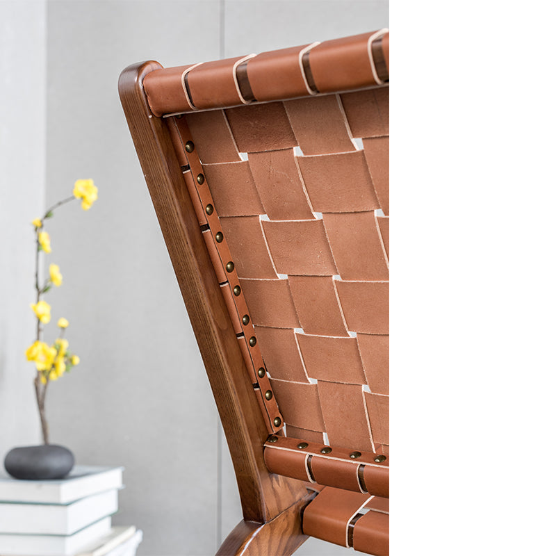 Natural Tulipa Wooden Chair with Handwoven Leather
