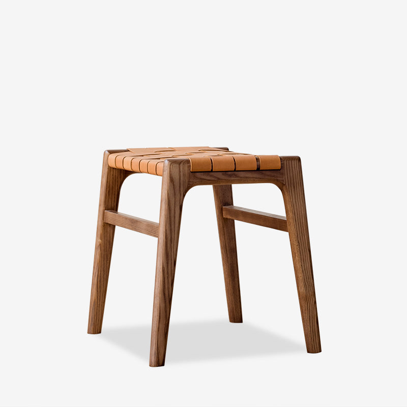 Solid Ash Wood & Leather Dining Stool | Vanity and Makeup Seating