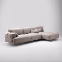 Thumbnail for Fabric Duffle 3-Seater Sofa with Oak Base, 3 Cushions, & Leather Accents