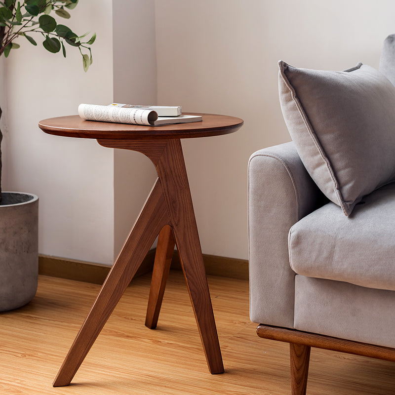Solid Wood Small Round Coffee Table | Three-Legged Sofa Side Table