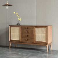 Thumbnail for Solid Wood Storage Cabinet | Cottage Sideboard Buffet with Rattan Doors and 4 Drawers